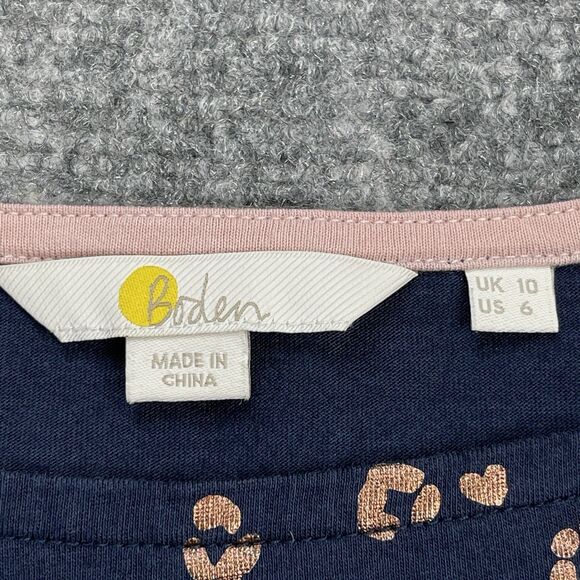 Boden Judith Top Womens Size 6 Navy Boatneck Metallic Rose Gold Animal Print - Picture 5 of 10